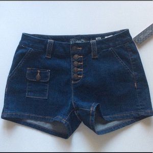 Miss Me Blue Mid Rise Button Fly Shorts Size 28